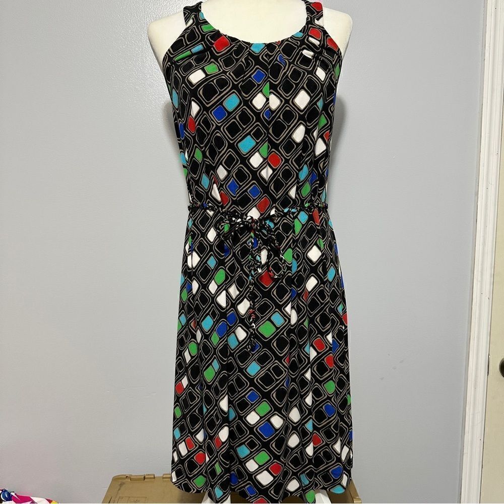 Banana Republic black geometric shape dress with braided belt.  Size S